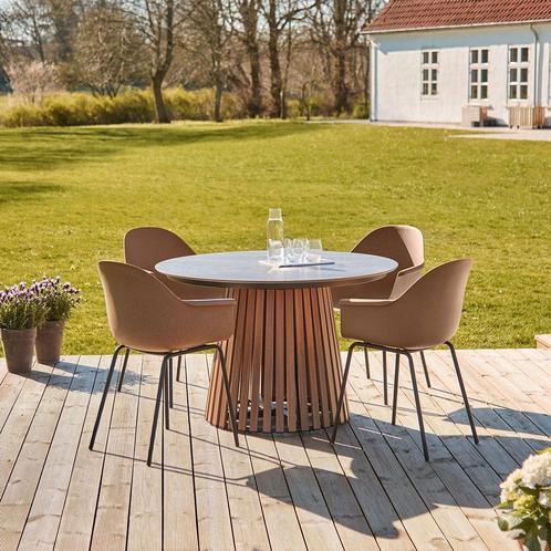 Ronde metalen tuintafel donkerbruin | Ø115 cm, Tuin en Terras, Tuintafels, Nieuw, Kunststof, Rond, Verzenden