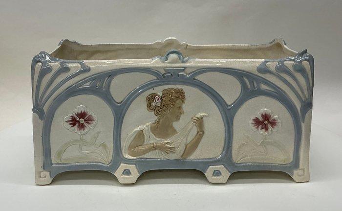 Antieke Art Nouveau jardinière met vrouw en mandoline in, Antiek en Kunst, Kunst | Designobjecten