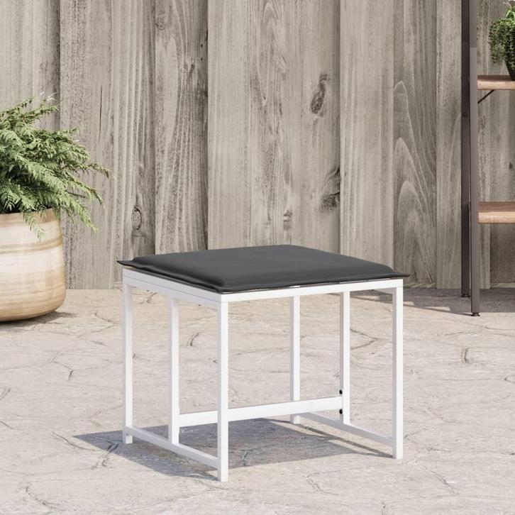 vidaXL Tuinkrukken 4 st met kussens staal en textileen wit, Tuin en Terras, Tuinsets en Loungesets, Nieuw, Rvs, Verzenden