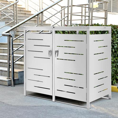 [en.casa] Containerombouw Fahrenwalde rvs 116x132x80 cm zilv, Huis en Inrichting, Woonaccessoires | Prullenbakken, Verzenden