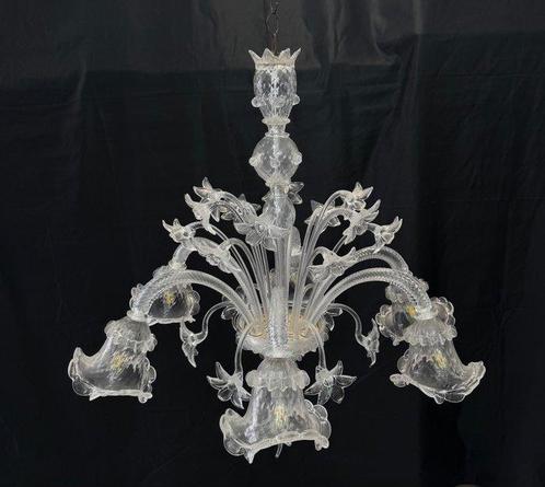Kroonluchter - Transparante bloem - Muranoglas - 6 lampen, Antiek en Kunst, Antiek | Lampen