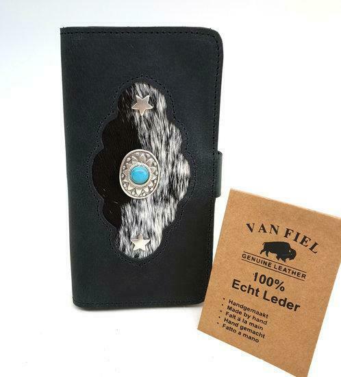 Koeienhuid telefoonhoesje in boekvorm  zwart, Sieraden, Tassen en Uiterlijk, Tassen | Damestassen, Verzenden