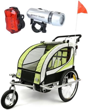 Fietskar kind - buggy - 2-zits - met schokbreker - lime g... beschikbaar voor biedingen