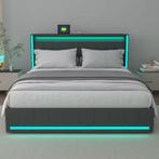 Modern tweepersoonsbed met LED USB en lades linnen, Verzenden, Nieuw