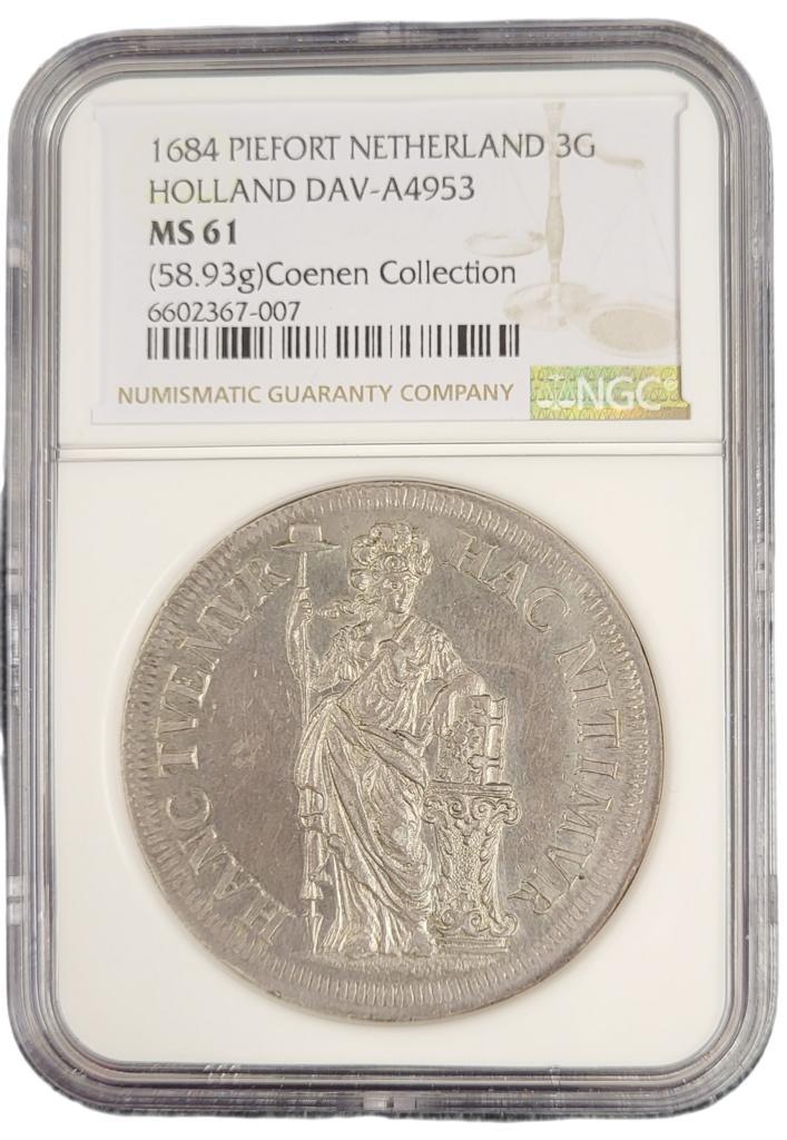 Provincie Holland 3 gulden 1684 piedfort NGC gecertificeerd, Postzegels en Munten, Munten | Nederland, Losse munt, Zilver, Verzenden
