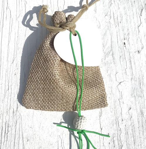 Jute giftbag + gelukspoppetje Golfbal,pepermuntjes + kaartje, Sport en Fitness, Golf, Nieuw, Overige merken, Overige typen, Verzenden