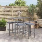 vidaXL 5-delige Tuinbarset met kussens poly rattan grijs, Verzenden, Nieuw, Rotan, 4 zitplaatsen
