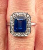 Ring - 18 karaat Witgoud Saffier - Diamant, Nieuw