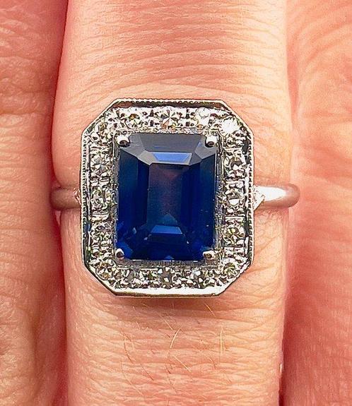 Ring - 18 karaat Witgoud Saffier - Diamant, Sieraden, Tassen en Uiterlijk, Ringen