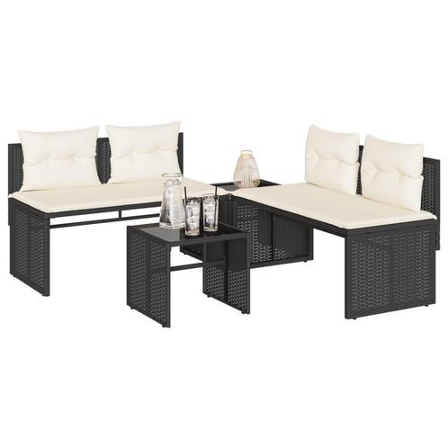 vidaXL 4-delige Loungeset met kussens poly rattan zwart, Tuin en Terras, Tuinsets en Loungesets, Loungeset, Nieuw, Rotan, Verzenden
