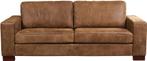Bruine leren moderne 3-zitsbank - poot hout bruin - Kenia Le, Ophalen of Verzenden, Rechte bank, Modern, 200 tot 250 cm