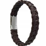 Heren Armband gevlochten leer sluiting zilver - Lengte 21,5, Ophalen of Verzenden, Nieuw