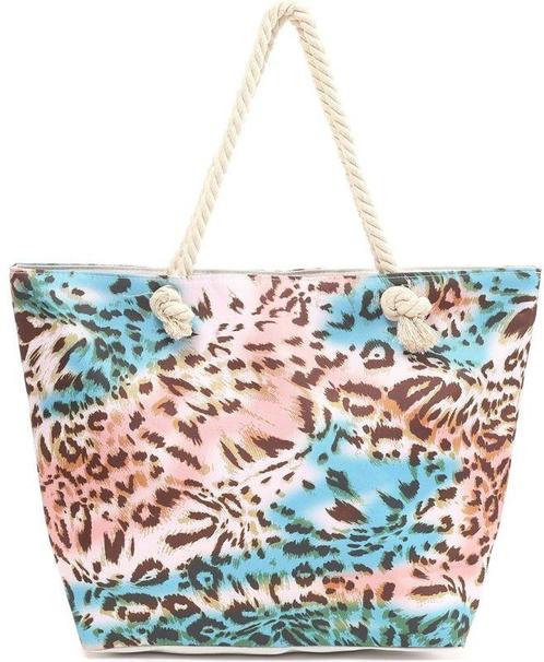 Strandtas luipaard print - Ritssluiting, Sieraden, Tassen en Uiterlijk, Tassen | Damestassen, Shopper, Groen, Nieuw, Verzenden