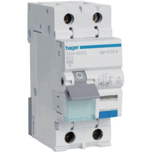 Hager Aardlekautomaat 1P+N 25A B-Kar ADA925G, Doe-het-zelf en Verbouw, Elektra en Kabels, Nieuw, Ophalen of Verzenden