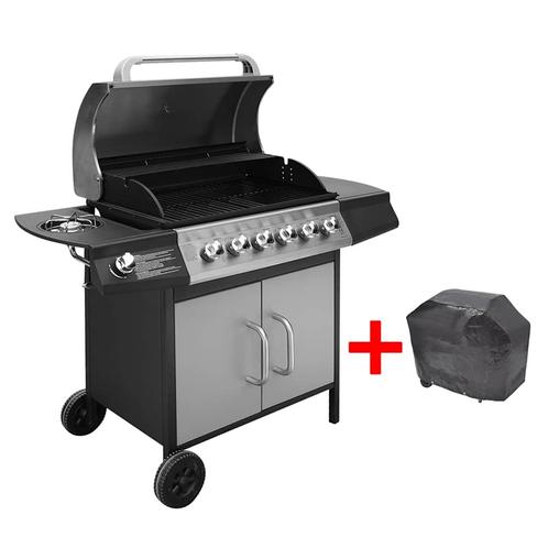 vidaXL Gasbarbecue 6+1 kookzone zwart en zilver, Tuin en Terras, Gasbarbecues, Nieuw, Verzenden