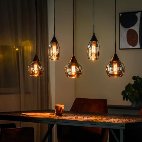 BASE Hanglamp Nino 5-lamps, kleur Smoke, Huis en Inrichting, Lampen | Hanglampen, Nieuw, Glas, Verzenden