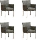 Set van 4 Donkergrijze leren moderne kuipstoel - poot rond r, Huis en Inrichting, Stoelen, Overige kleuren, Nieuw, Leer, Ophalen of Verzenden