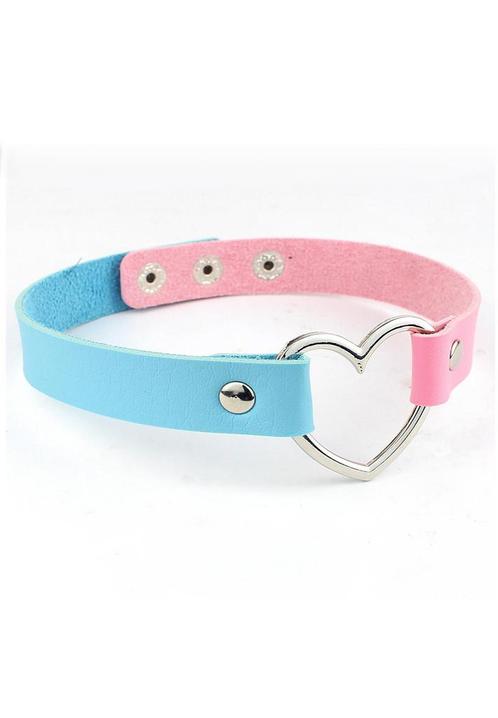 Choker Roze Blauw Hartje Pu Leer Collar Ketting Hart Halsban, Sieraden, Tassen en Uiterlijk, Kettingen, Roze, Nieuw, Verstelbaar