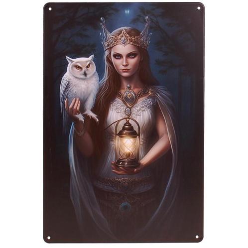 Metalen Plaatje - Bosfee met Kroon en Witte Uil - 20x30cm NI, Huis en Inrichting, Woonaccessoires | Tekstborden en Spreuken, Nieuw