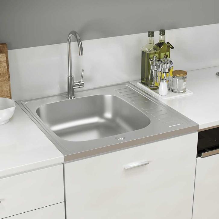 vidaXL Gootsteen met afvoerset 600x600x155 mm roestvrij, Doe-het-zelf en Verbouw, Sanitair, Nieuw, Verzenden