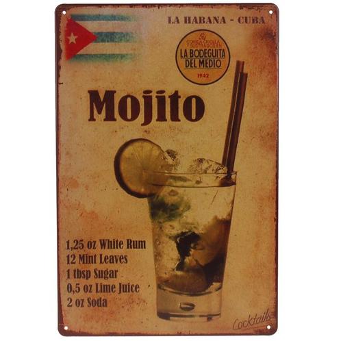 Metalen Plaatje - Mojito Cocktail - La Habana Cuba - 20x30cm, Huis en Inrichting, Woonaccessoires | Tekstborden en Spreuken, Nieuw