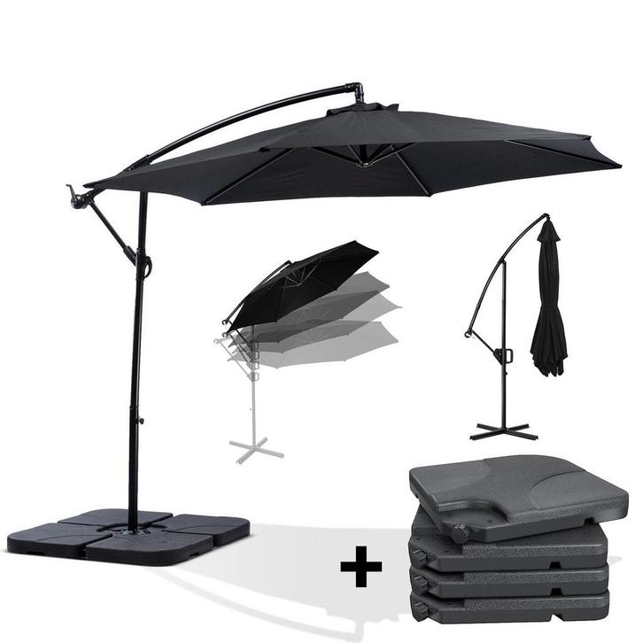 MaxxGarden Parasol - Zweefparasol - Ø300 cm - Zwart - Set.., Tuin en Terras, Parasols, Zweefparasol, Nieuw, Verzenden