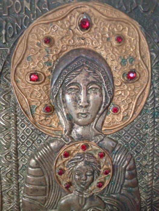 Icoon - Moeder Gods - Hout, Koper - 29 x 41 cm, Antiek en Kunst, Antiek | Boeken en Bijbels