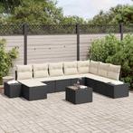 vidaXL Tuin Sofa Set met kussen 8 pcs Zwart en Crème poly, Verzenden, Nieuw, Rotan