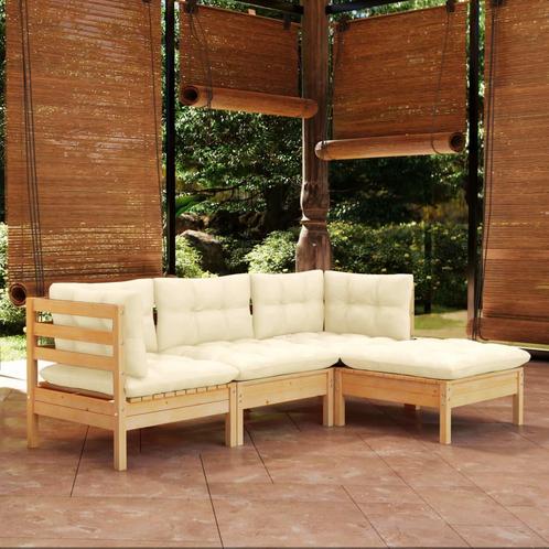 vidaXL 4-delige Loungeset met crèmekleurige kussens, Tuin en Terras, Tuinsets en Loungesets, Loungeset, Nieuw, 4 zitplaatsen, Verzenden