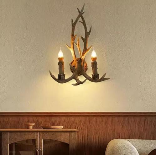 Retro Gewei Wandlamp – Vintage Herten Gewei LED Plafondlamp, Huis en Inrichting, Lampen | Kroonluchters, Nieuw, Verzenden