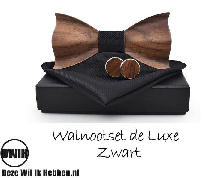 Walnoot strik deluxe met manchetknopen en Pochette, Zwar..., Diversen, Overige Diversen