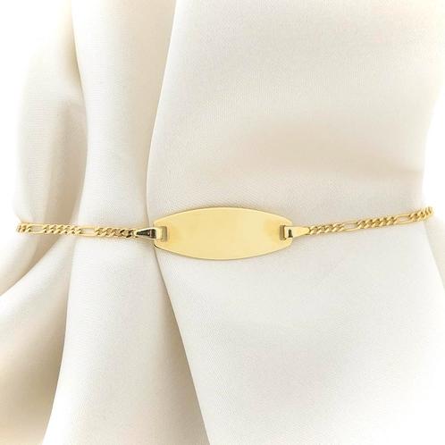 Gouden Figaro schakel armband met graveerplaatje | 15 cm, Sieraden, Tassen en Uiterlijk, Armbanden, Overige kleuren, Gebruikt