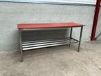 RVS blokvak Polyethyleen Snijtafel Werktafel 220 cm Horeca, Ophalen of Verzenden, Gebruikt, RVS Meubilair