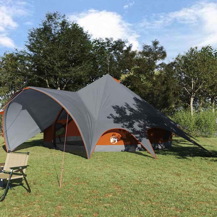 vidaXL Teepee Tent met dak Grijs en Oranje 600 x 600 x 347, Caravans en Kamperen, Tenten, Nieuw, Verzenden