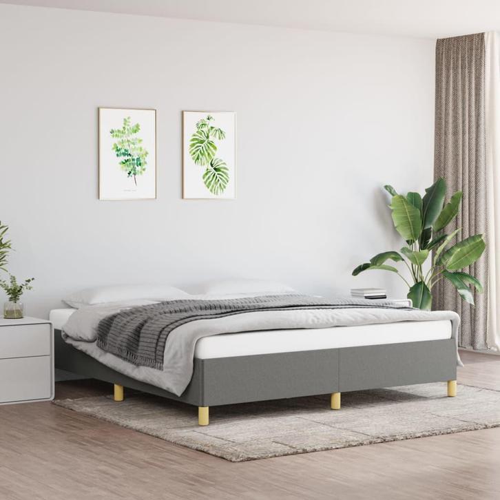 vidaXL Bedframe zonder matras stof donkergrijs 160x200 cm, Huis en Inrichting, Slaapkamer | Bedden, 160 cm, 200 cm, Grijs, Tweepersoons