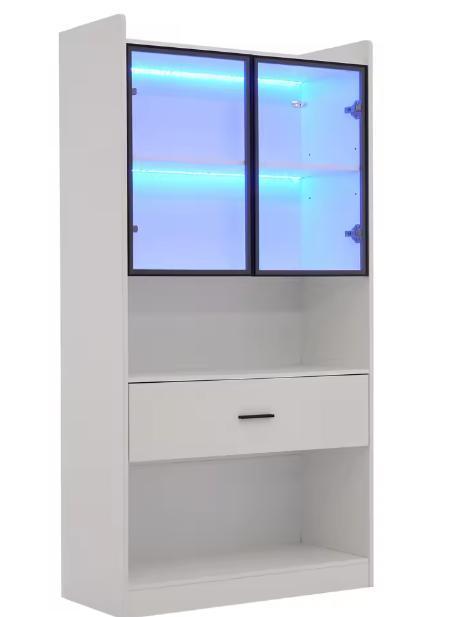 Vitrinekast 80×35,2×153,5 cm – LED-opbergkast met Glazen Deu, Huis en Inrichting, Kasten | Buffetkasten, Nieuw, Verzenden