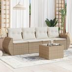 vidaXL 5-delige Loungeset met kussens poly rattan beige, Tuin en Terras, Verzenden, Nieuw, Rotan, Loungeset