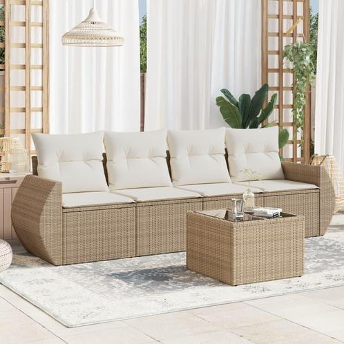 vidaXL 5-delige Loungeset met kussens poly rattan beige, Tuin en Terras, Tuinsets en Loungesets, Loungeset, Nieuw, Rotan, Verzenden