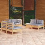 vidaXL 6-delige Loungeset met grijze kussens grenenhout, Verzenden, Nieuw, Loungeset