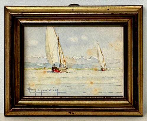 Lorenzo Gignous (1862-1958) - Barche a vela sul Lago, Antiek en Kunst, Kunst | Schilderijen | Klassiek