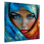 John Joseb glasschilderij gesluierde mooie vrouw felle kleur, Huis en Inrichting, Woonaccessoires | Schilderijen, Tekeningen en Foto's