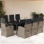 vidaXL 9-delige Tuinset met kussens poly rattan grijs, Nieuw, 8 zitplaatsen, Tuinset, Verzenden