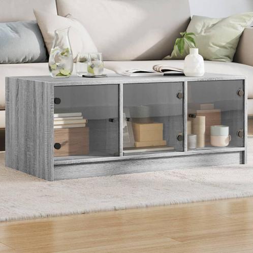 vidaXL Salontafel met glazen deuren 102x50x42 cm grijs, Huis en Inrichting, Tafels | Salontafels, 100 tot 150 cm, Nieuw, Overige houtsoorten