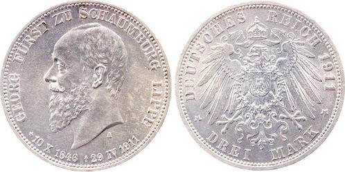Duitsland 3 Mark Schaumburg Lippe 1911 A J 166 1-3 Georg..., Postzegels en Munten, Munten | Europa | Niet-Euromunten, Verzenden