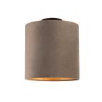 Plafondlamp met velours kap taupe met goud 25 cm - Combi, Nieuw, Overige stijlen