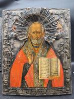 Icoon - Nikolaas de Wonderdoener - Hout, Zilver, Antiek en Kunst