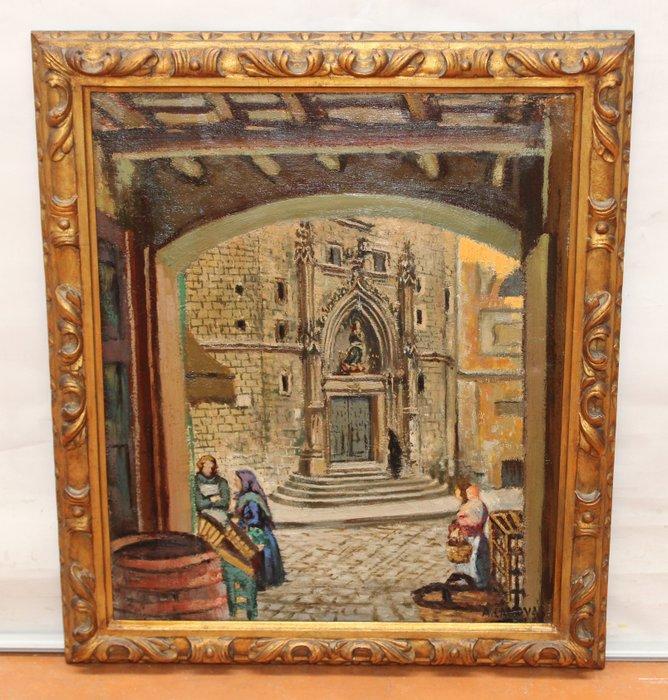 Angel Cánovas Ruiz (1898-1940) - NO RESERVE - Vendedoras, Antiek en Kunst, Kunst | Schilderijen | Klassiek