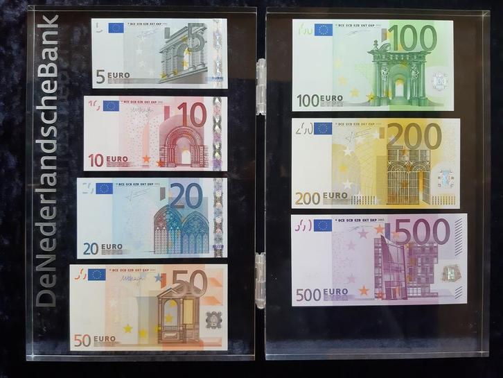 Eurobiljetten in plexiglas serie, Postzegels en Munten, Bankbiljetten | Europa | Eurobiljetten, Setje, 500 euro, Overige landen
