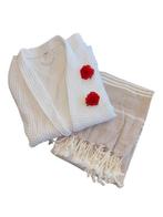 Wellness Pakket: Badjas Wafel & Hamamdoek 90x165cm Beige, Huis en Inrichting, Badkamer | Badtextiel en Accessoires, Verzenden