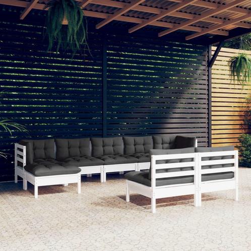 vidaXL 9-delige Loungeset met kussens grenenhout wit, Tuin en Terras, Tuinsets en Loungesets, Loungeset, Nieuw, Meer dan 8 zitplaatsen